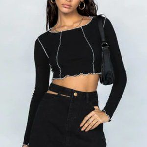 Princess Polly Christa Long Sleeve Crop Top Black XS (0)